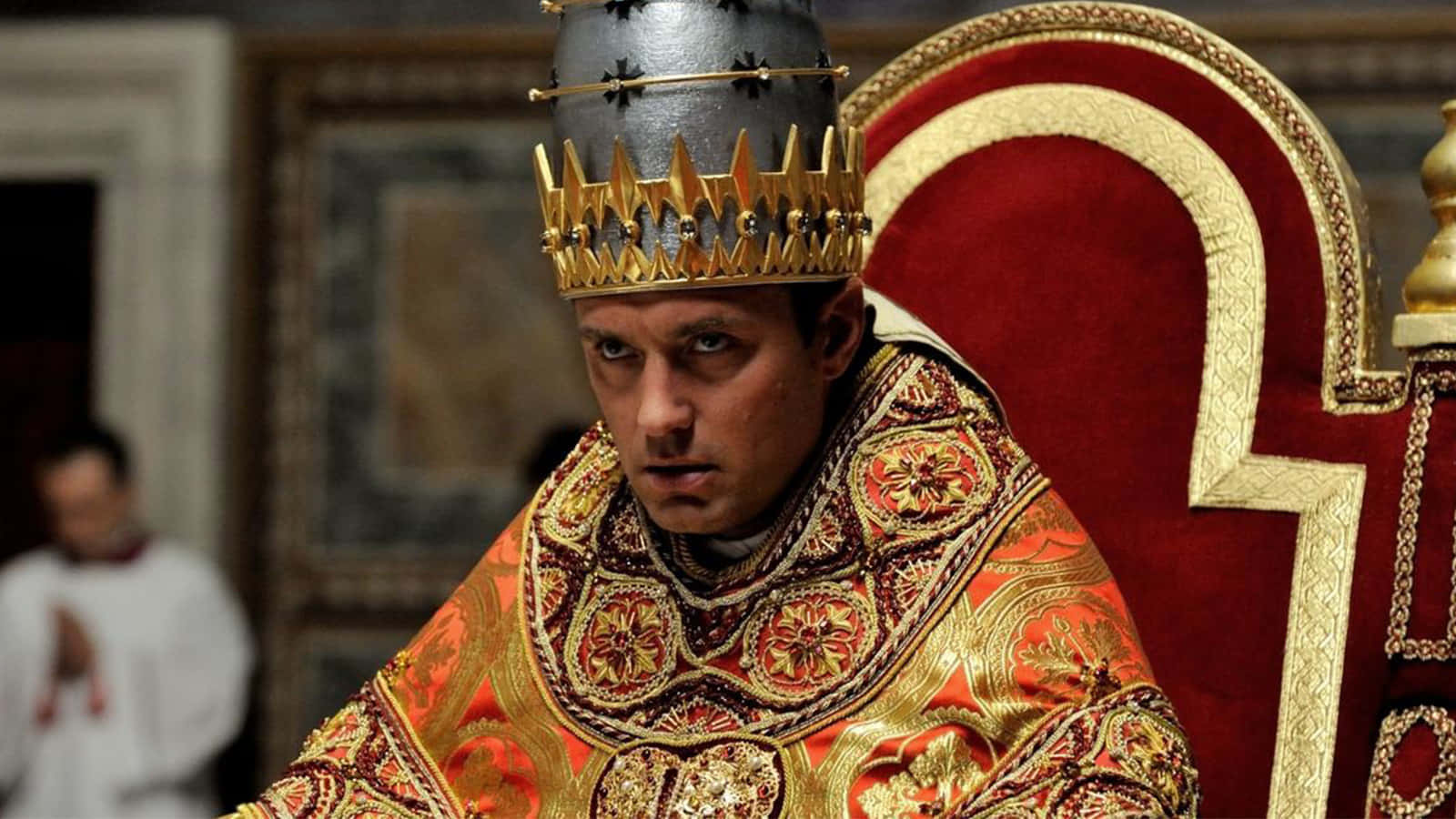 The Young Pope, papal robes, triple-tiered crown, HD Desktop Wallpaper