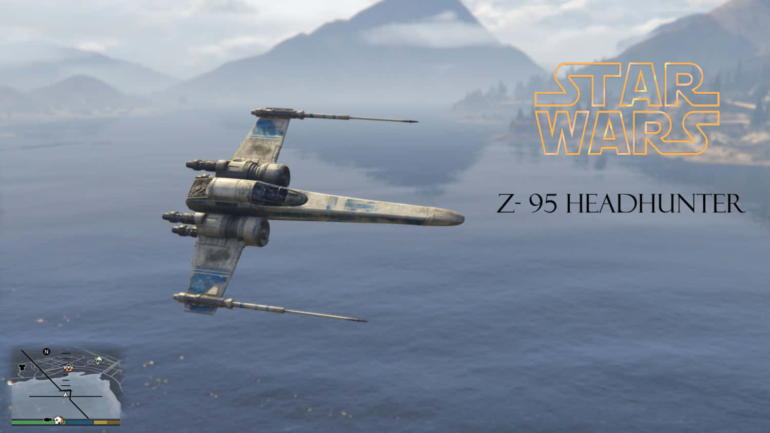 Z-95 Headhunter, misty ocean, mountainous islands, HD Desktop Wallpaper