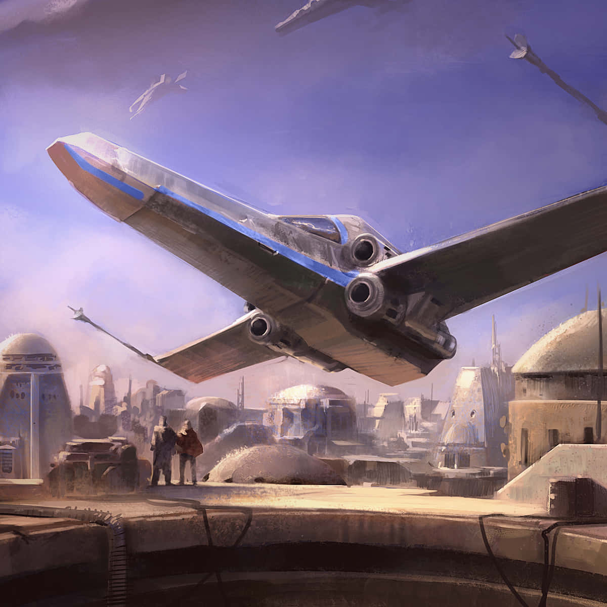 The Z-95 Headhunter, desert city, dusky purple sky, SD Desktop Wallpaper