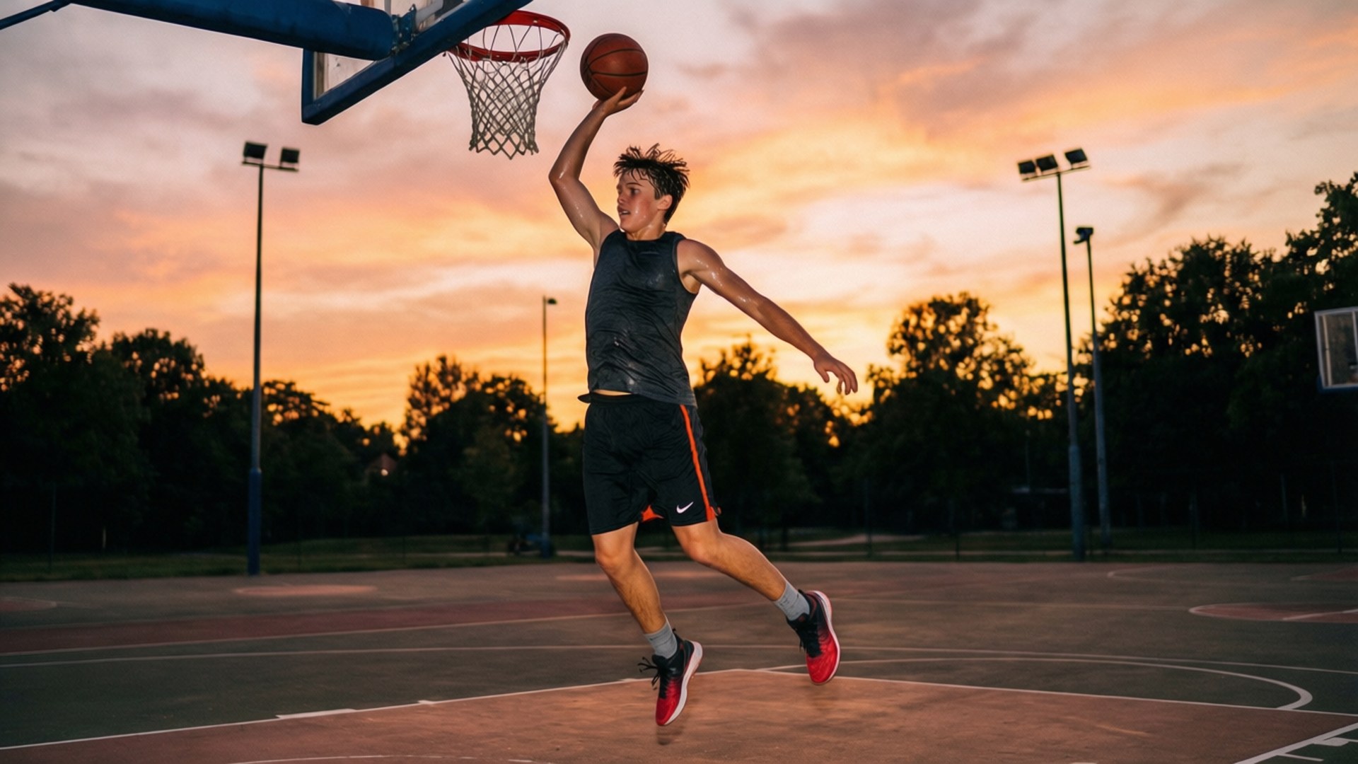 The8, dunk shot, outdoor basketball court, Full HD Desktop Wallpaper
