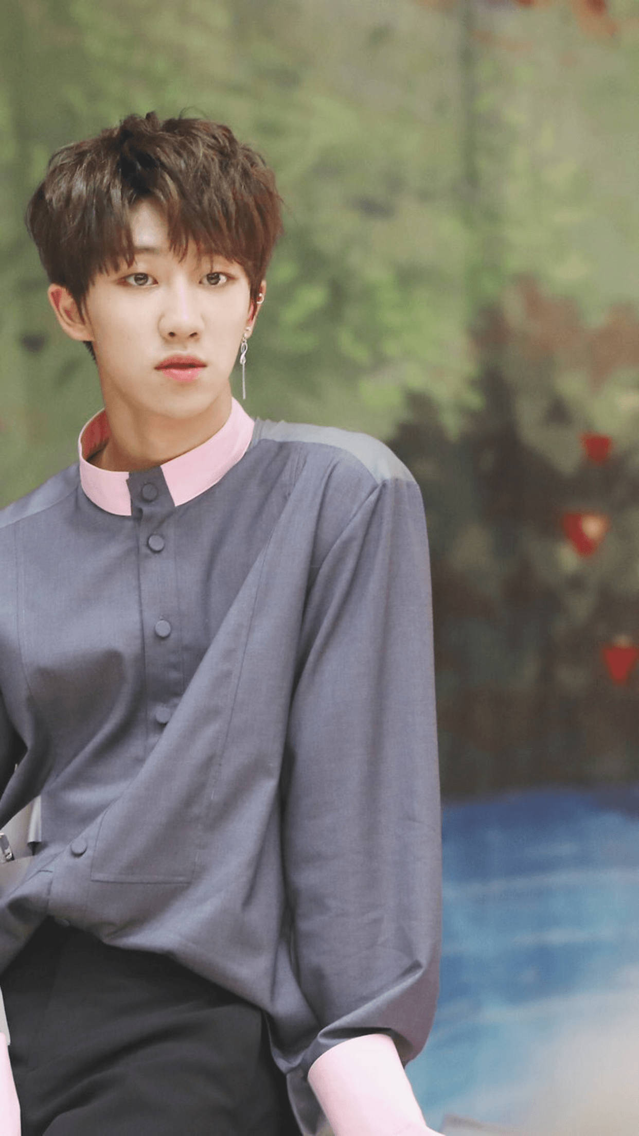 The8, tousled brown hair, grey shirt, Full HD Phone Wallpaper