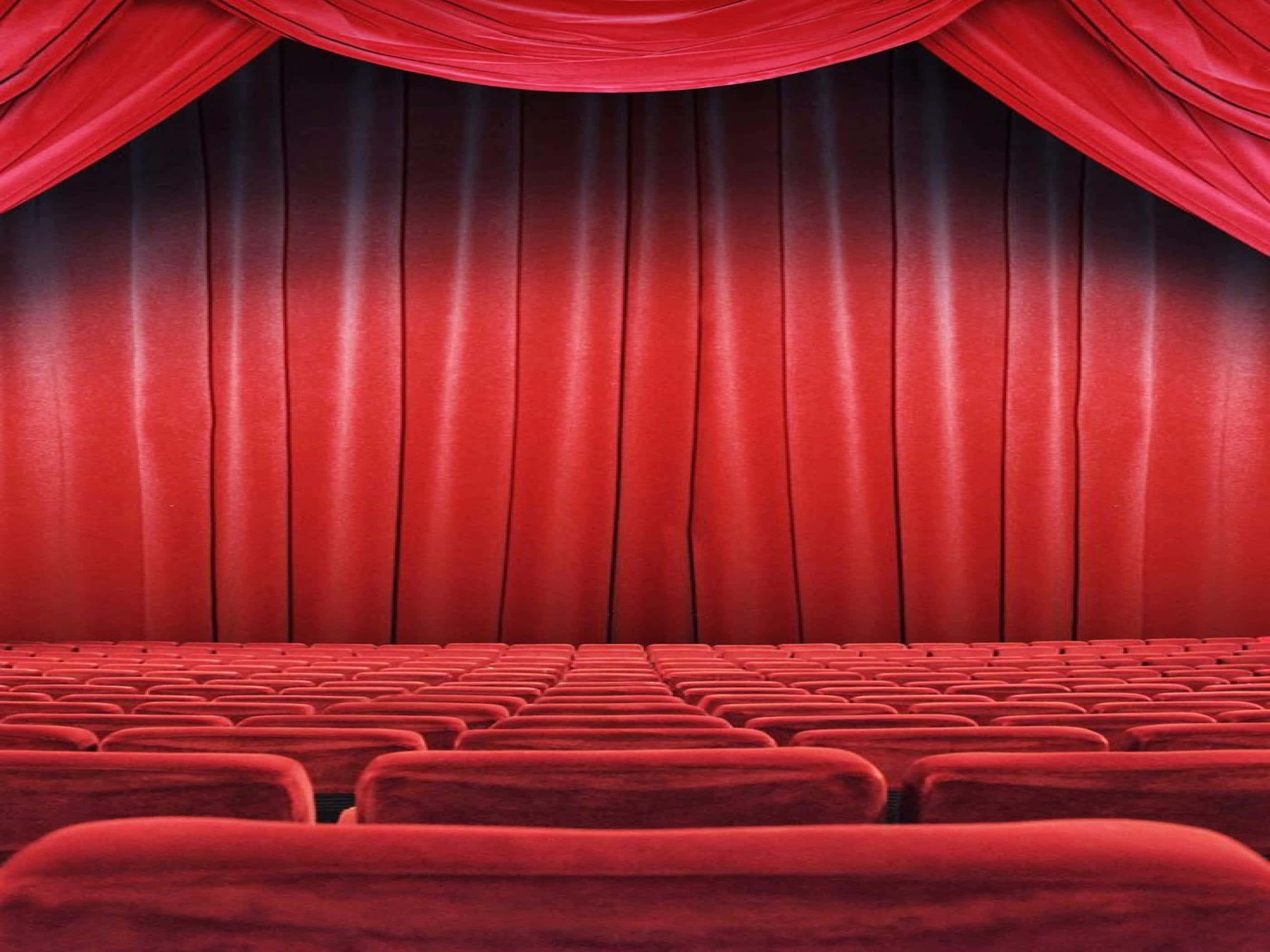 glossy red curtains, plush red seats, grand velvet curtain, 2K Desktop Wallpaper