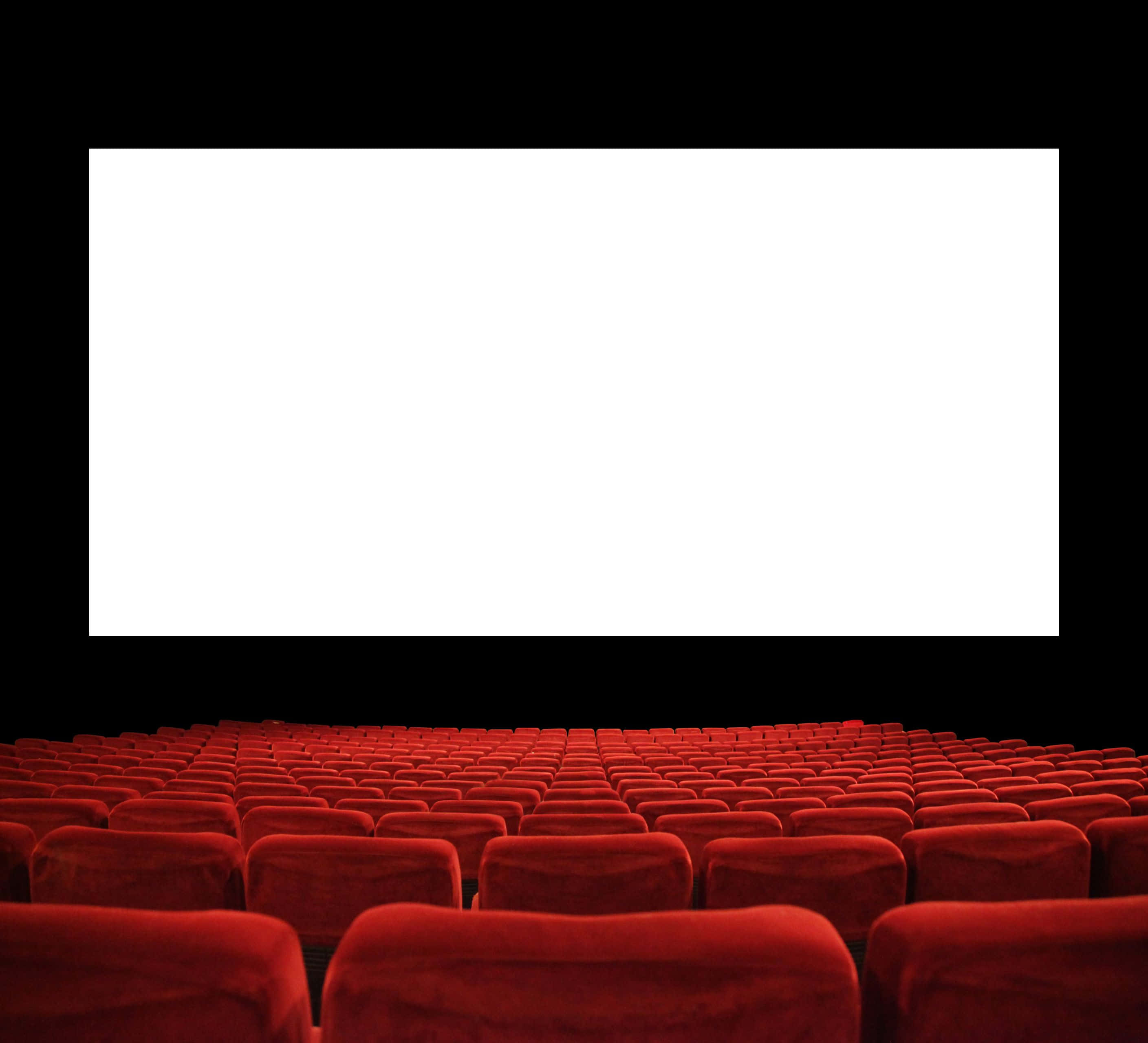 white screen, red chairs, theater, 2K Desktop Wallpaper