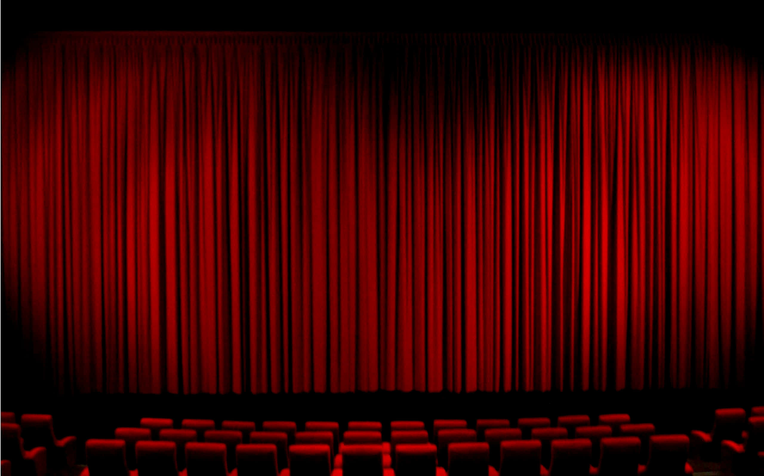 Theater, red velvet curtains, red chairs, 2K Desktop Wallpaper