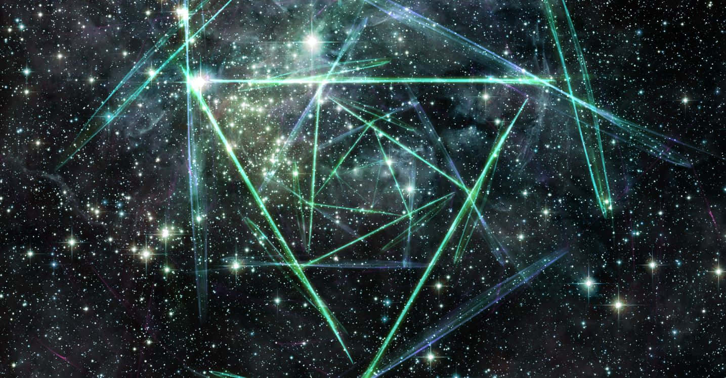 Thelema, cosmic background, glowing green laser beams, HD Desktop Wallpaper