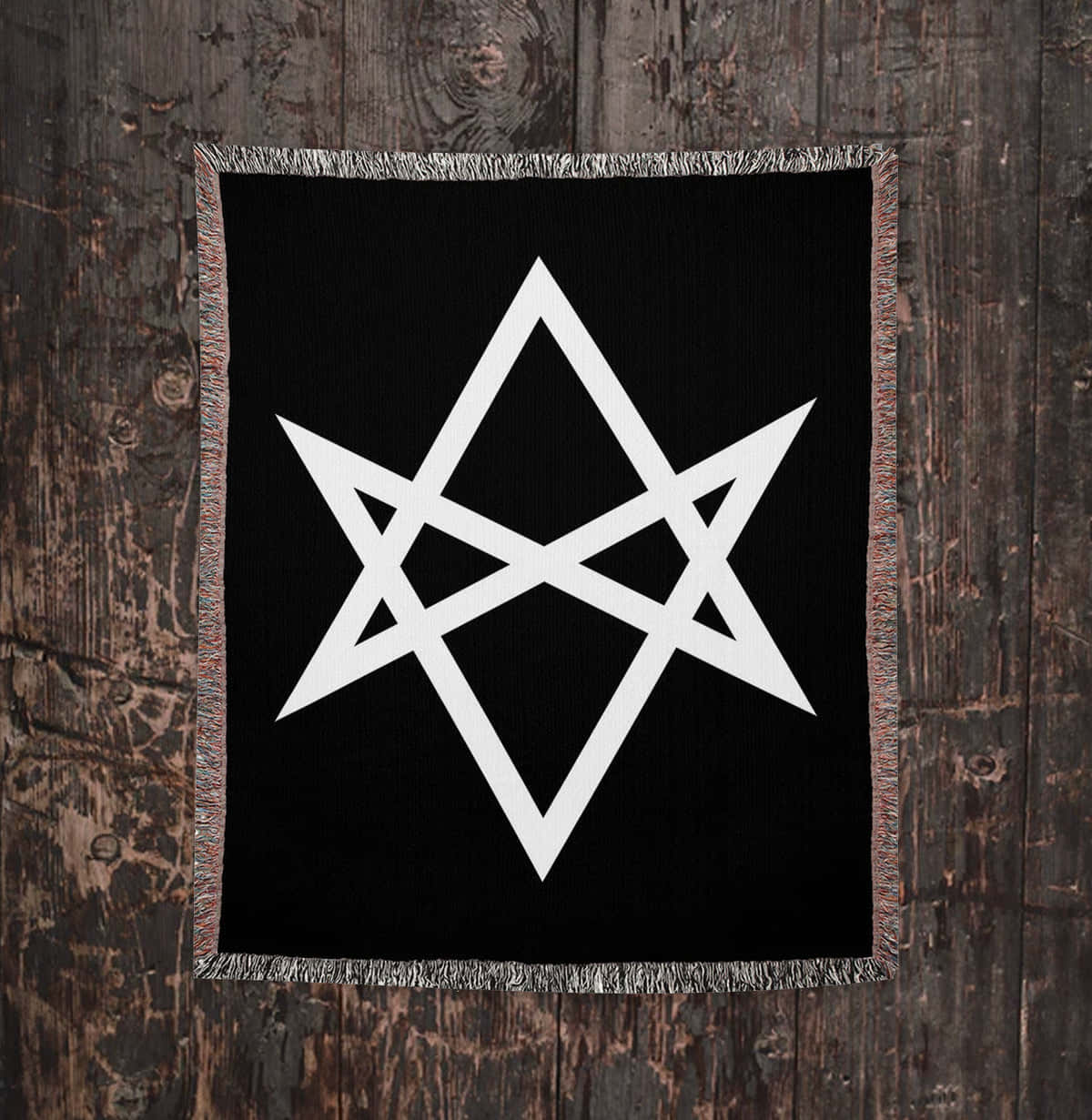 Thelema, black woven tapestry, white pentagram, SD Phone Wallpaper