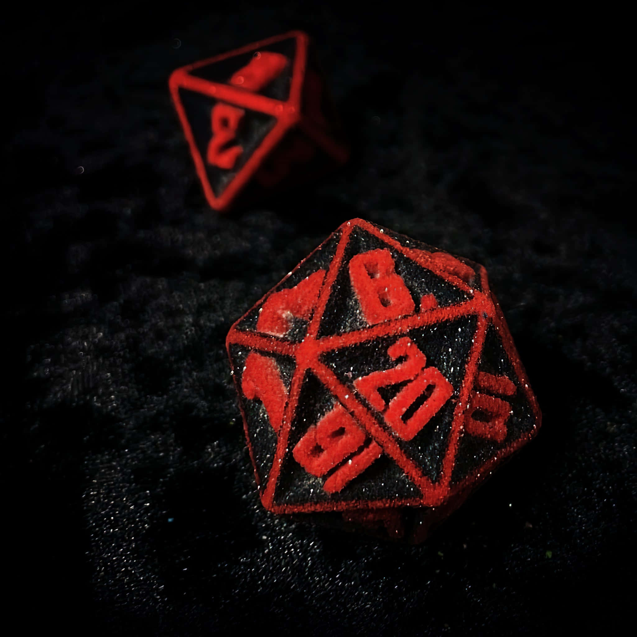 Thelema, 20-sided dice, red and black glittery, Full HD Desktop Wallpaper