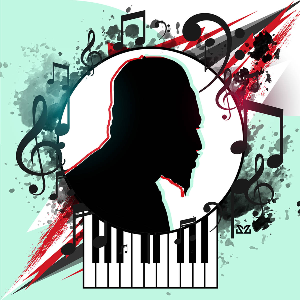 Thelonious Monk, silhouette, piano keys, SD Desktop Wallpaper