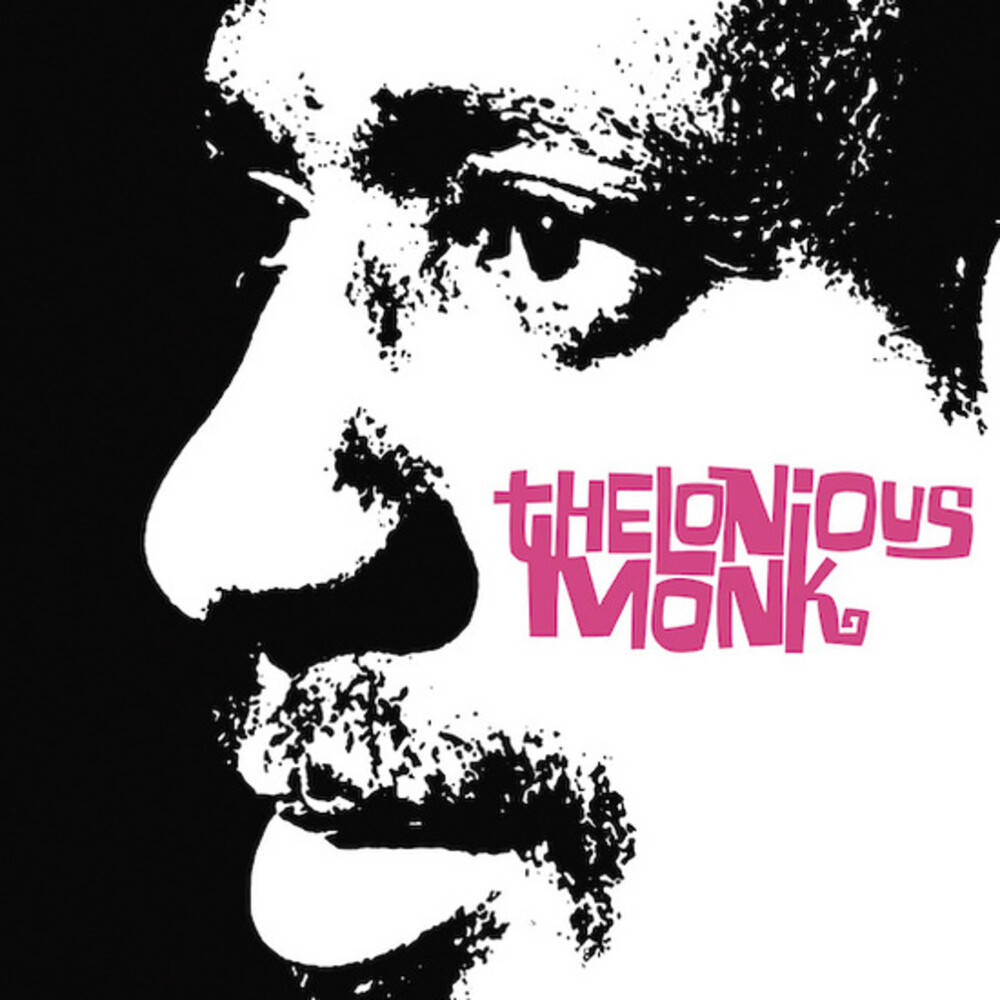 Thelonious Monk, black and white silhouette, vibrant pink stylized text, SD Desktop Wallpaper
