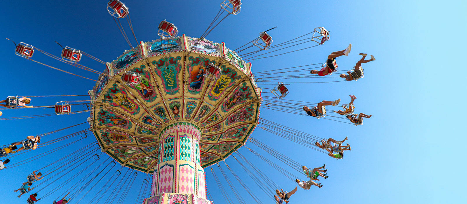 swing ride, fair, clear blue sky, HD Desktop Wallpaper
