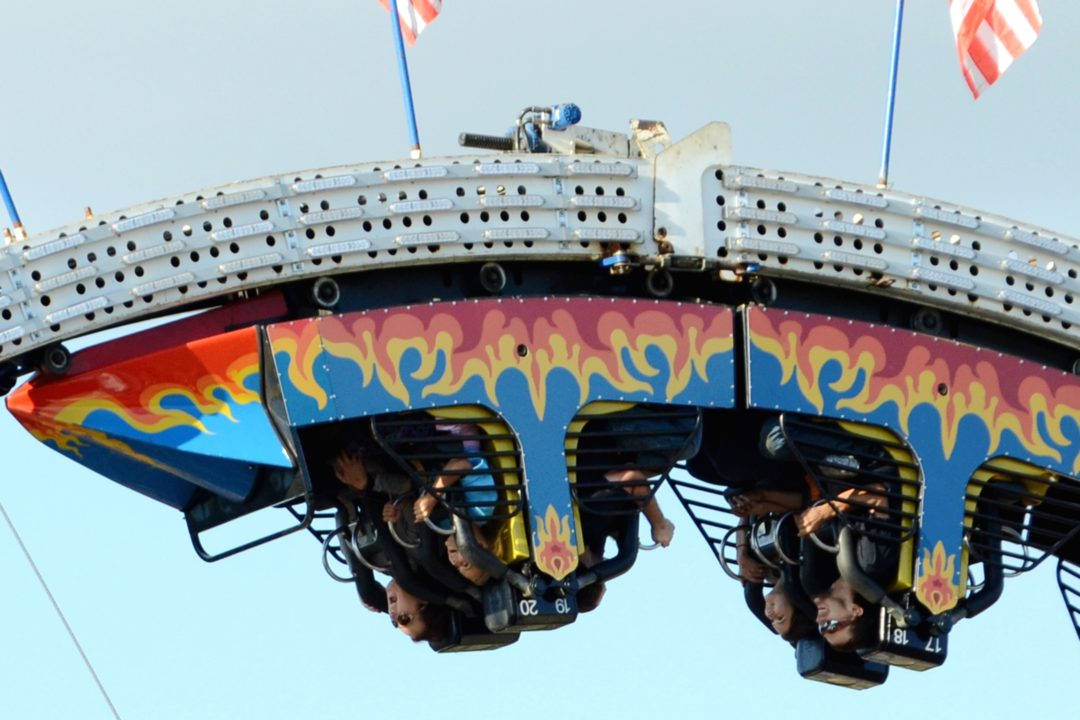 roller coaster, fair, fiery blue and red, SD Desktop Wallpaper