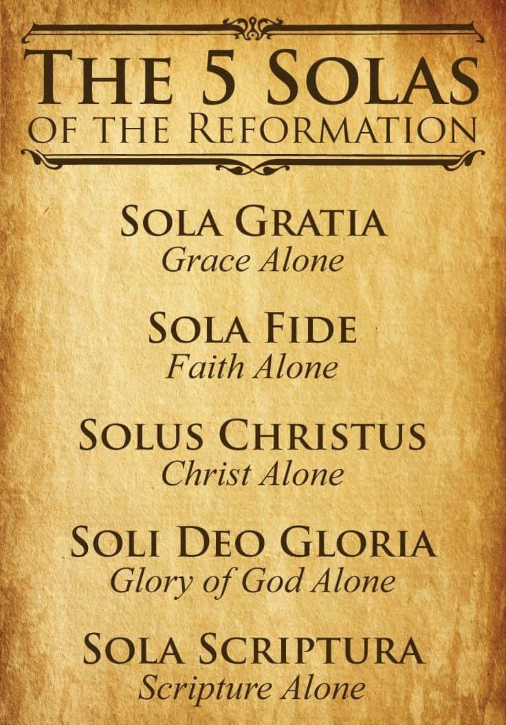 Theology, five solas of the reformation, vintage parchment, SD Phone Wallpaper