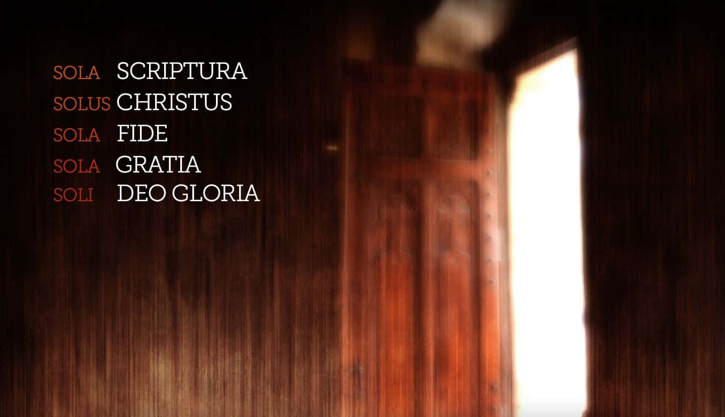 Theology, Lutheran reform slogans, dim wooden doorway, HD Desktop Wallpaper