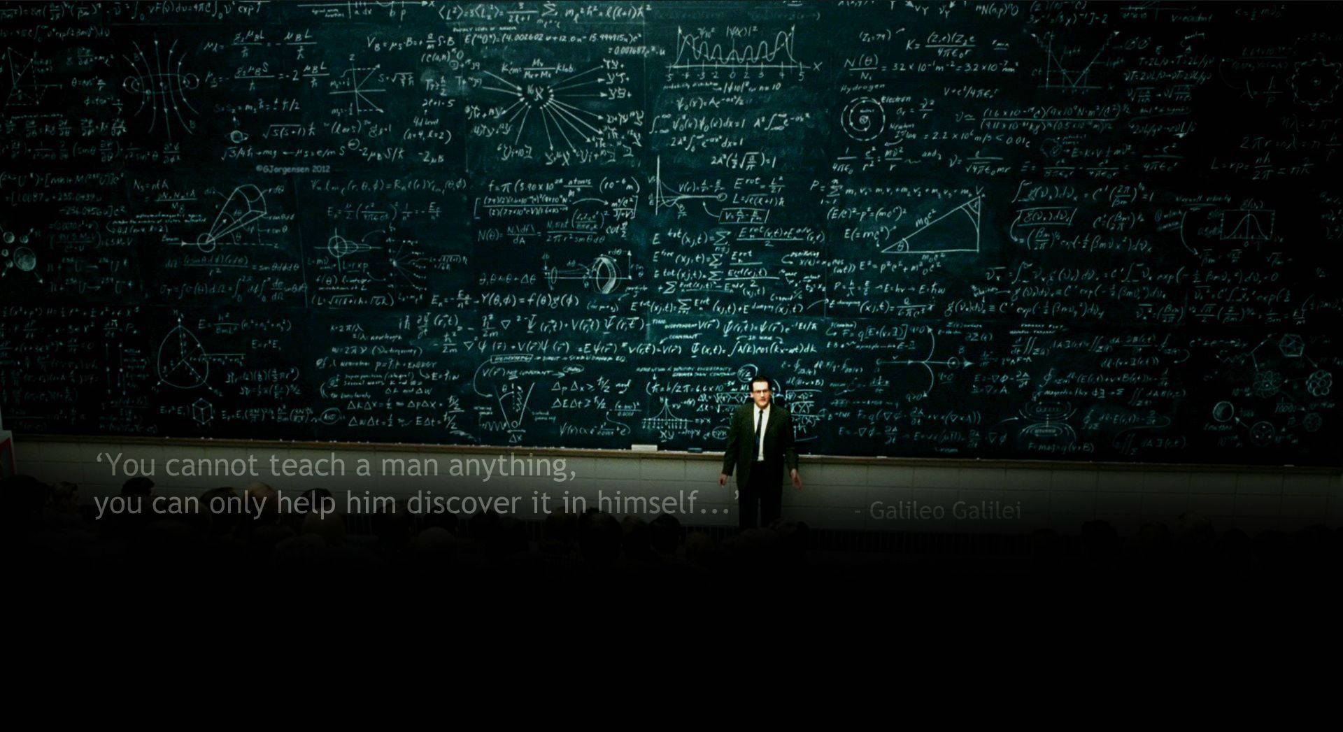 theoretical physics professor, massive chalkboard, complex mathematical equations, Full HD Desktop Wallpaper