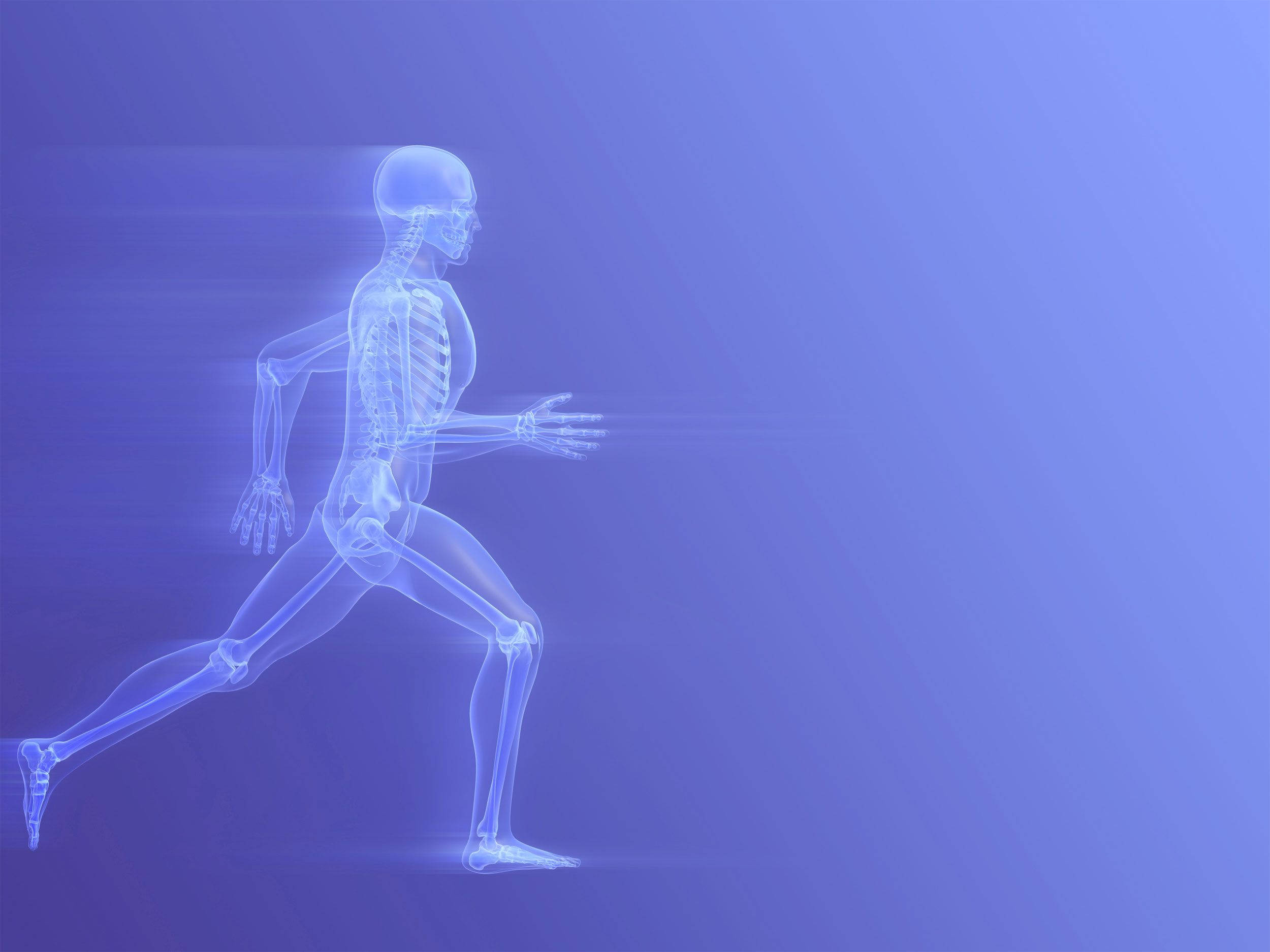 skeleton man, running therapy position, glowing blue, Full HD Desktop Wallpaper