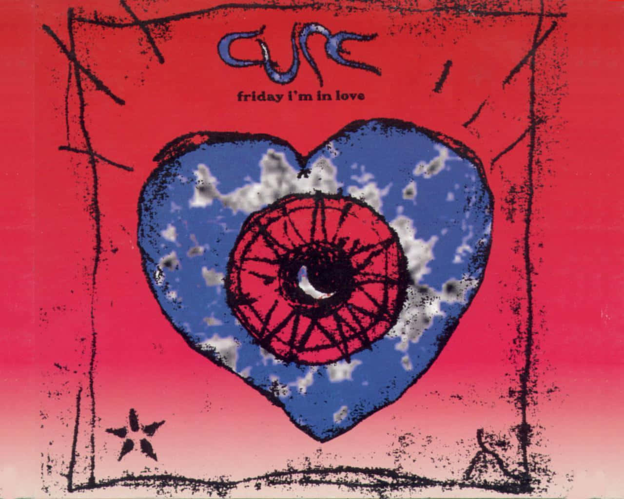 the cure, blue heart, red spiderweb eye, HD Desktop Wallpaper