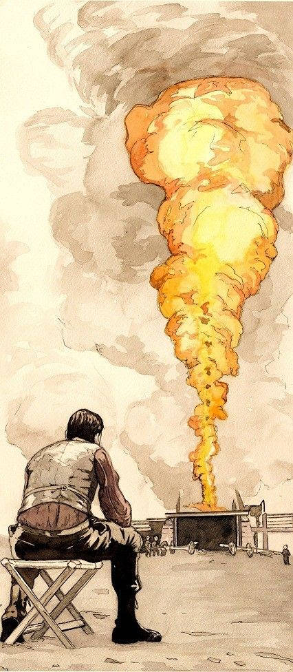 There will be blood, fiery explosion, smoky sky, SD Phone Wallpaper