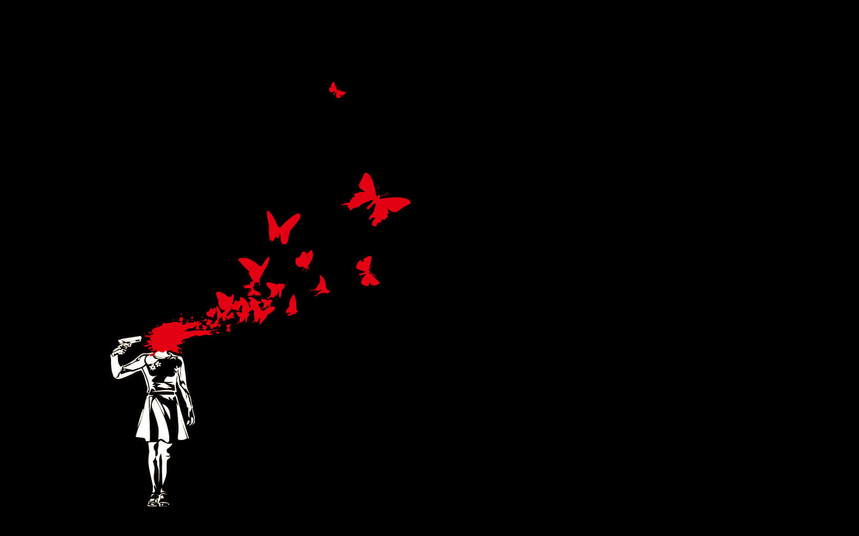 Blood Aesthetic, red butterflies, white silhouette, HD Desktop Wallpaper