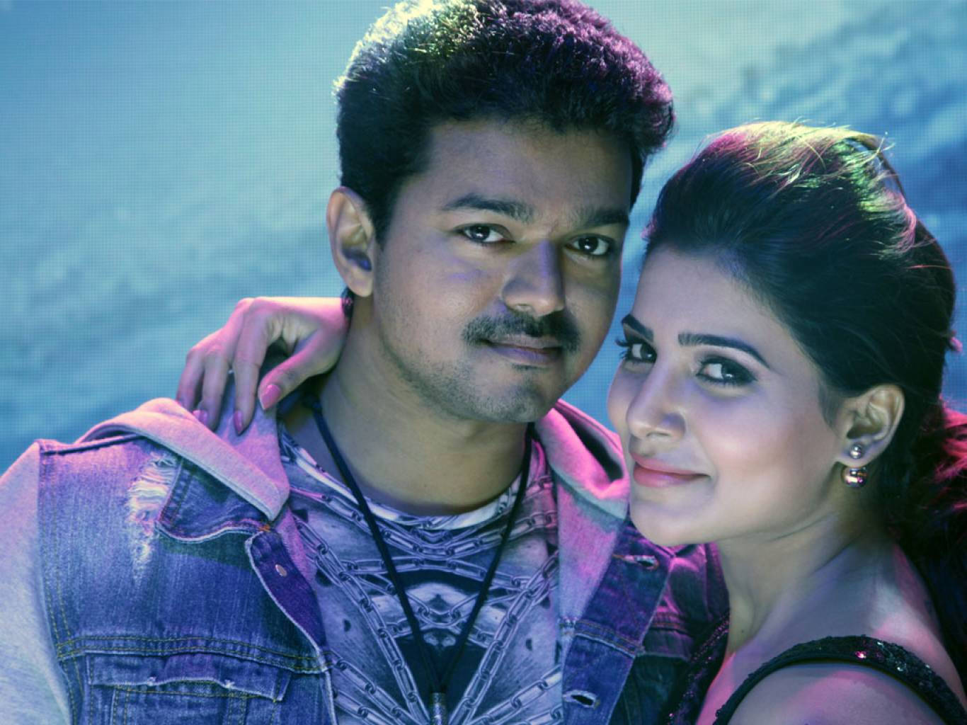 Theri Movie, vibrant purple, blue stage lighting, HD Desktop Wallpaper