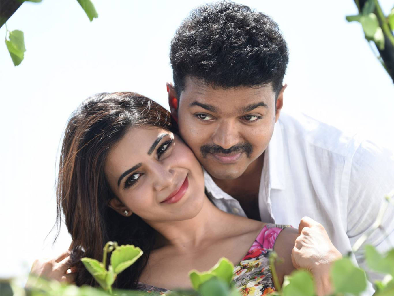 Theri Movie, couple, bright green foliage, HD Desktop Wallpaper