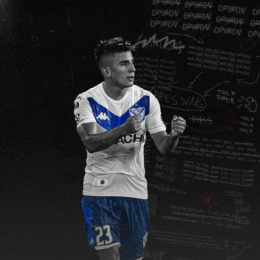 Thiago Almada, blue and white kit, chalkboard wall, SD Desktop Wallpaper