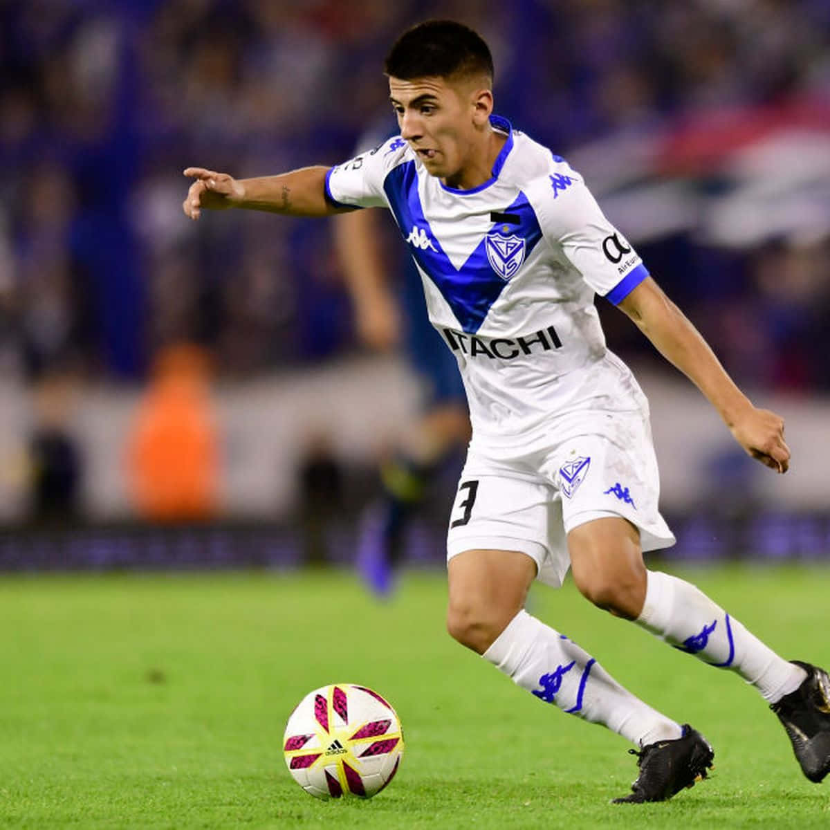 Thiago Almada, white and blue uniform, colorful ball, SD Desktop Wallpaper