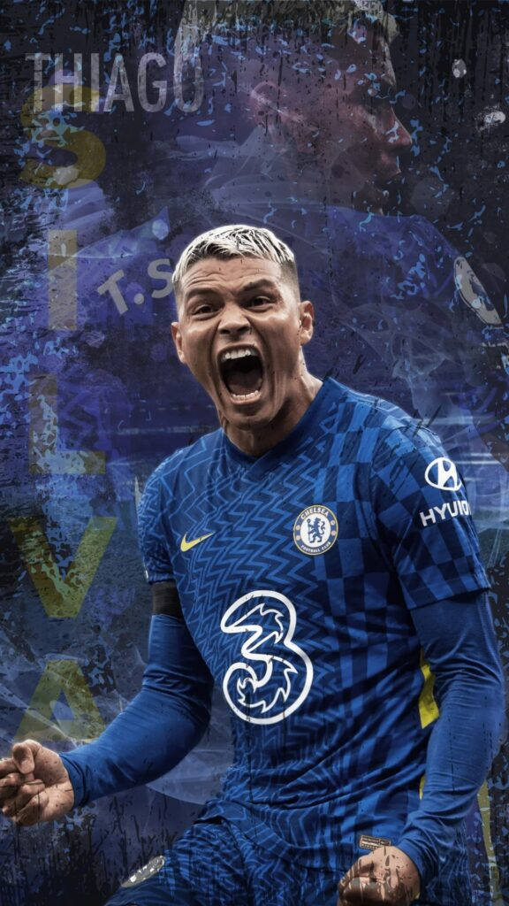 Thiago Silva, blue Chelsea jersey, textured dark blue background, SD Phone Wallpaper
