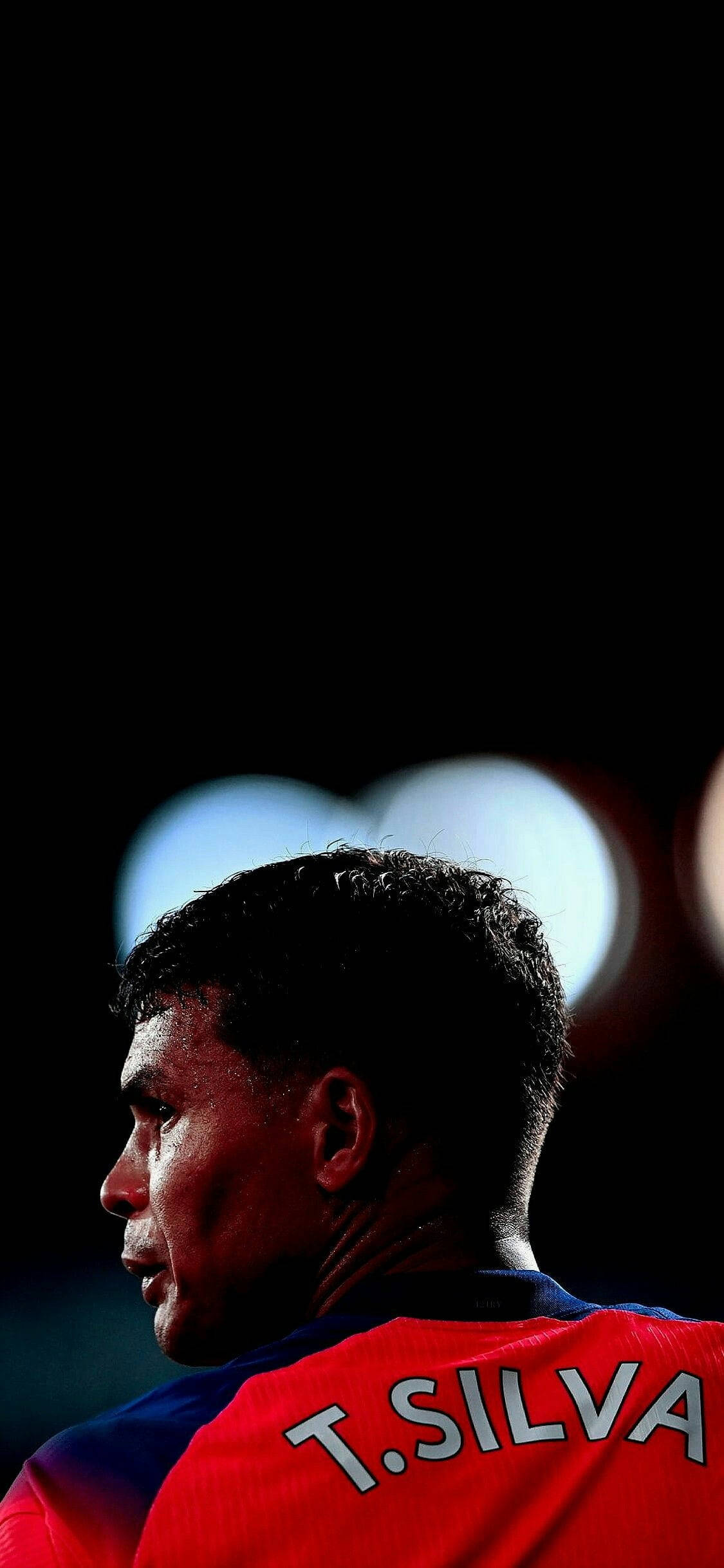Thiago Silva, red jersey, dark background, Full HD Phone Wallpaper