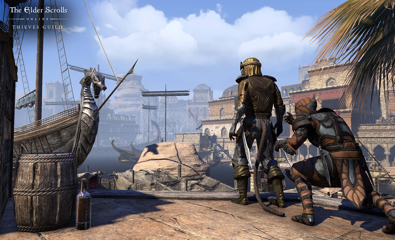 Thieves Guild, sunlit dock, bustling harbor, HD Desktop Wallpaper