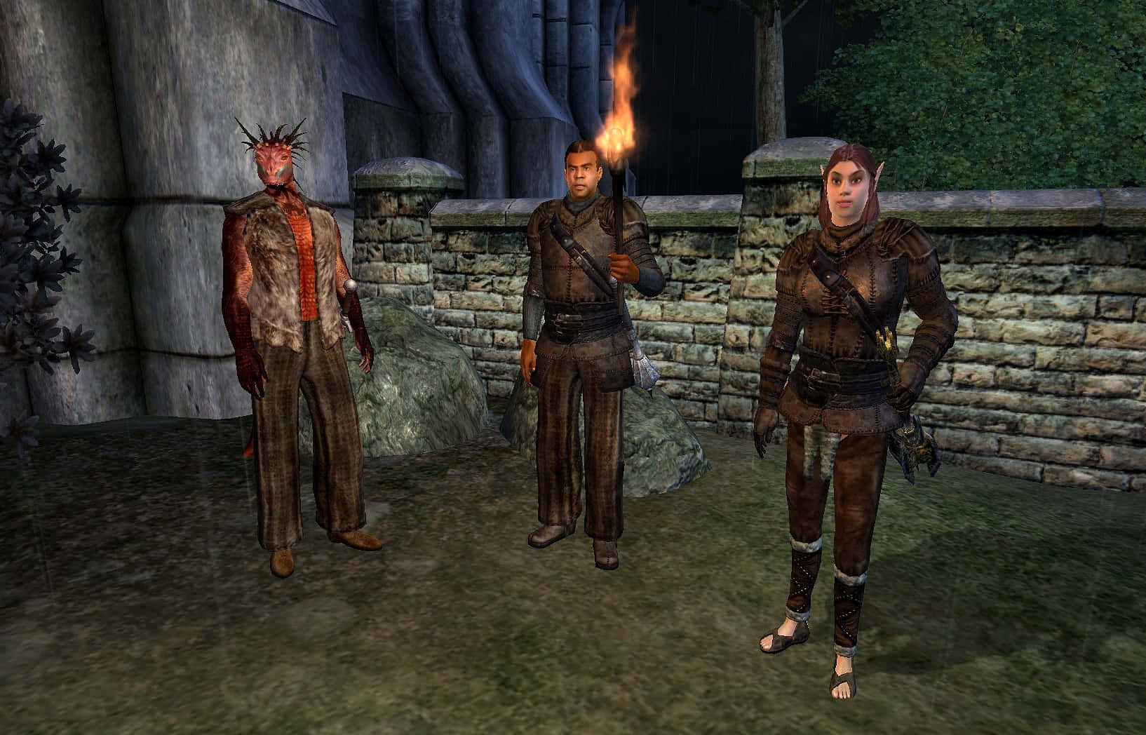 Thieves Guild, fantasy characters, dim stone courtyard, HD Desktop Wallpaper