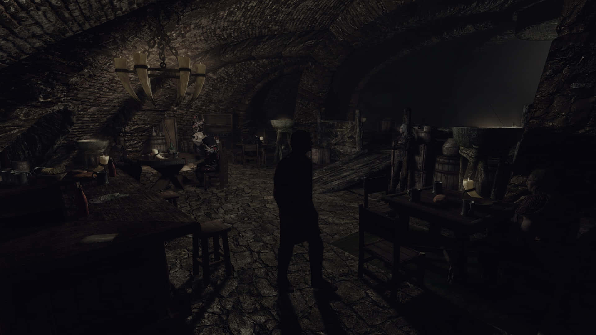 Thieves Guild, stone cellar, cobblestone floor, Full HD Desktop Wallpaper