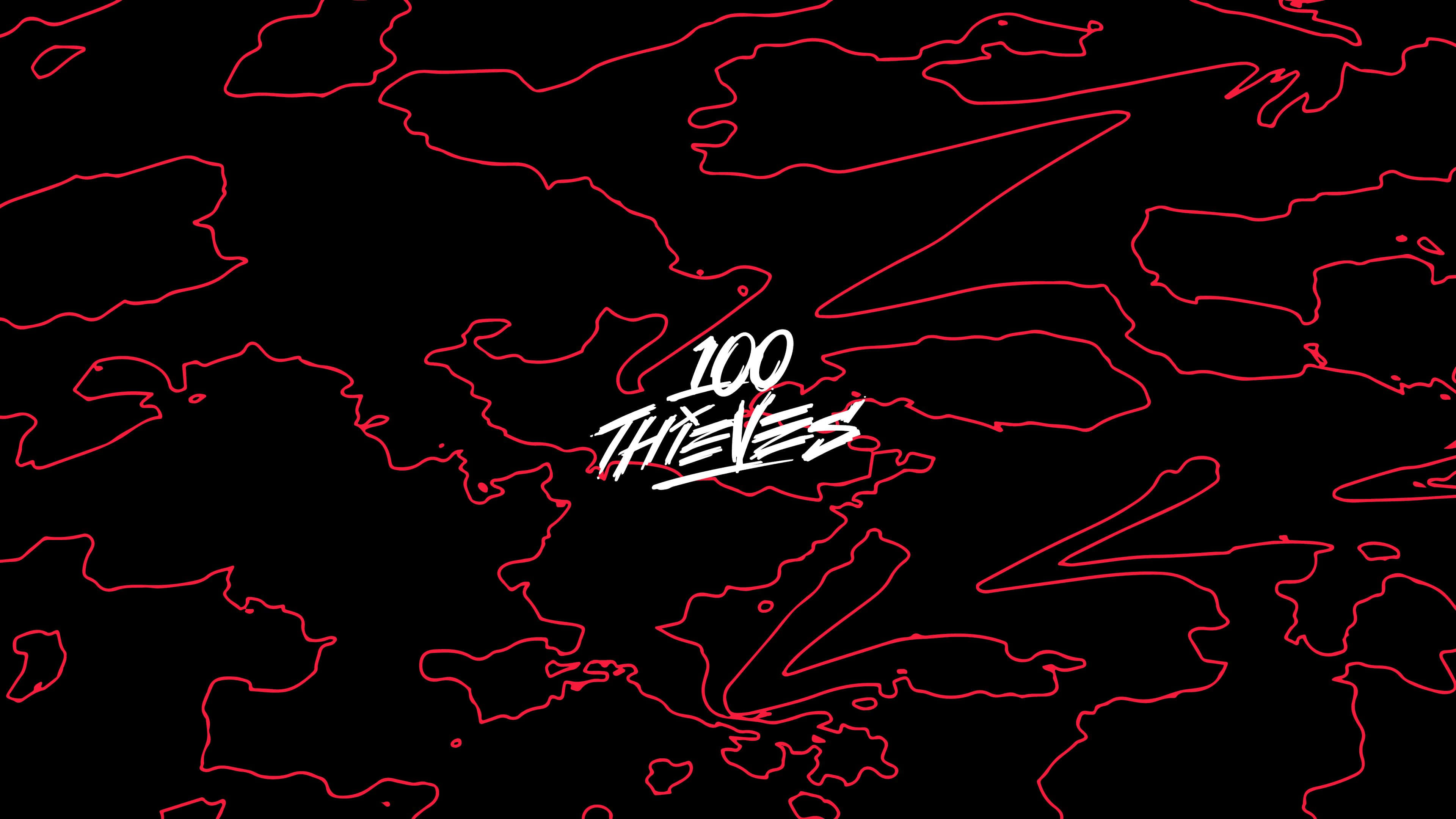 100 Thieves, red neon lines, black background, 4K Desktop Wallpaper