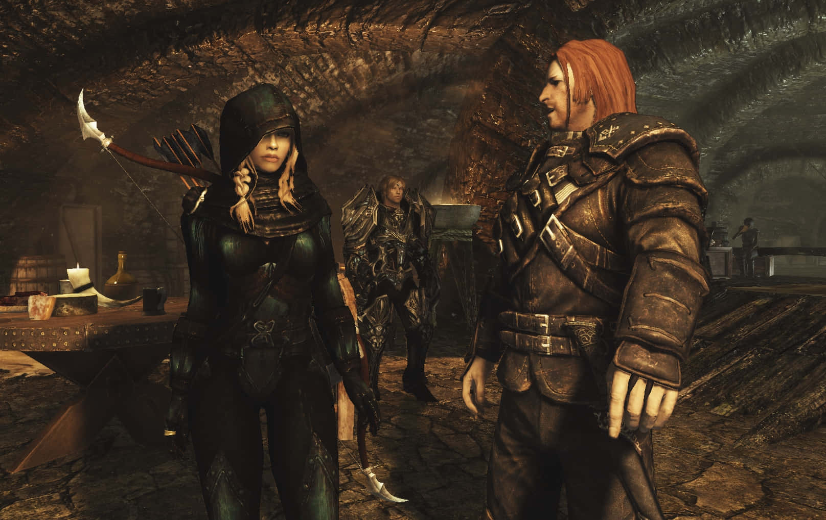 Thieves Guild, fantasy characters, dim stone tavern, HD Desktop Wallpaper