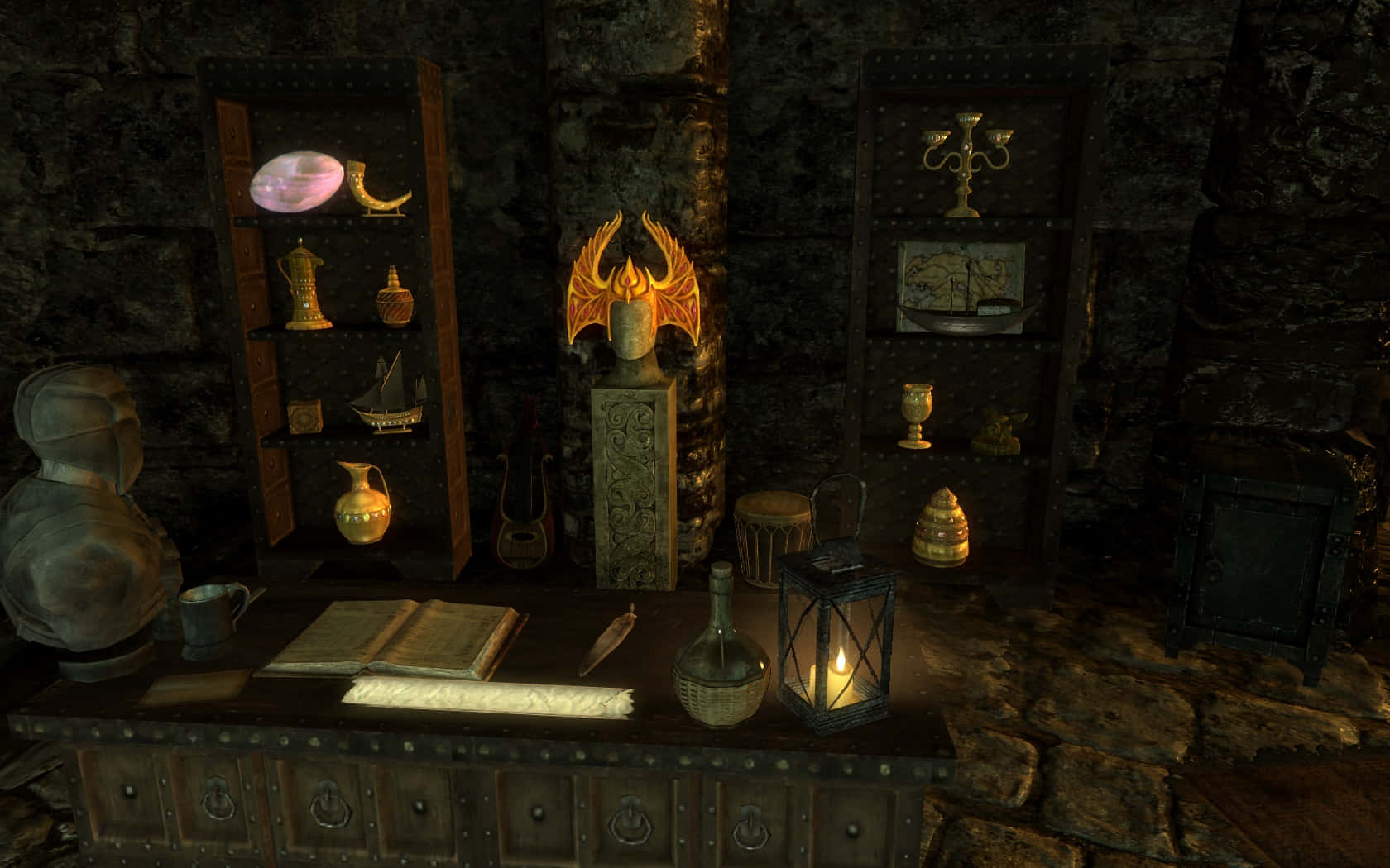 Thieves Guild, stone study, ancient artifacts, HD Desktop Wallpaper
