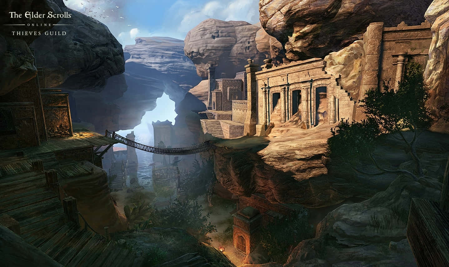Thieves Guild, ancient stone ruins, canyon cliffs, HD Desktop Wallpaper