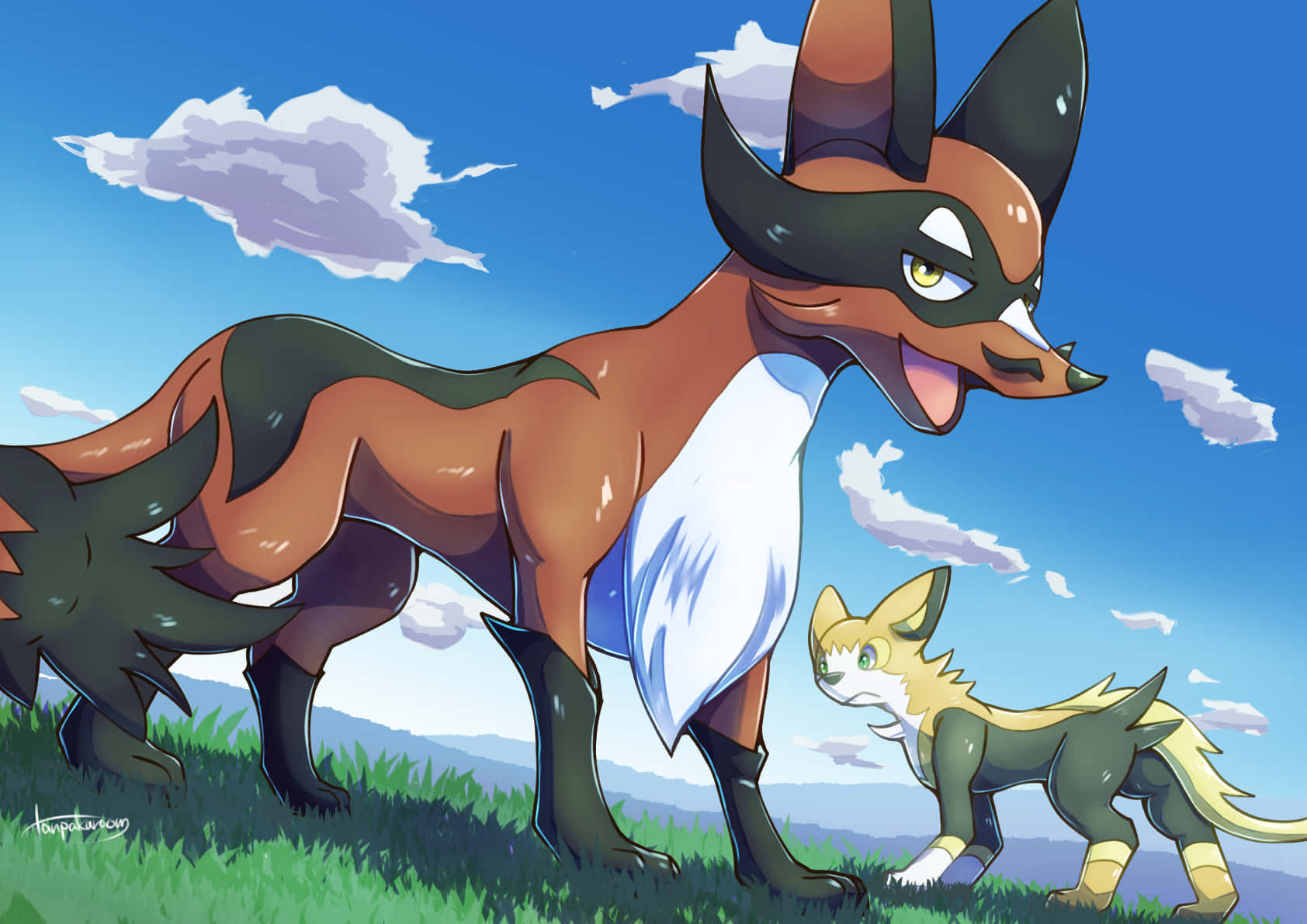 Thievul, fox-like Pokémon, black mask, HD Desktop Wallpaper