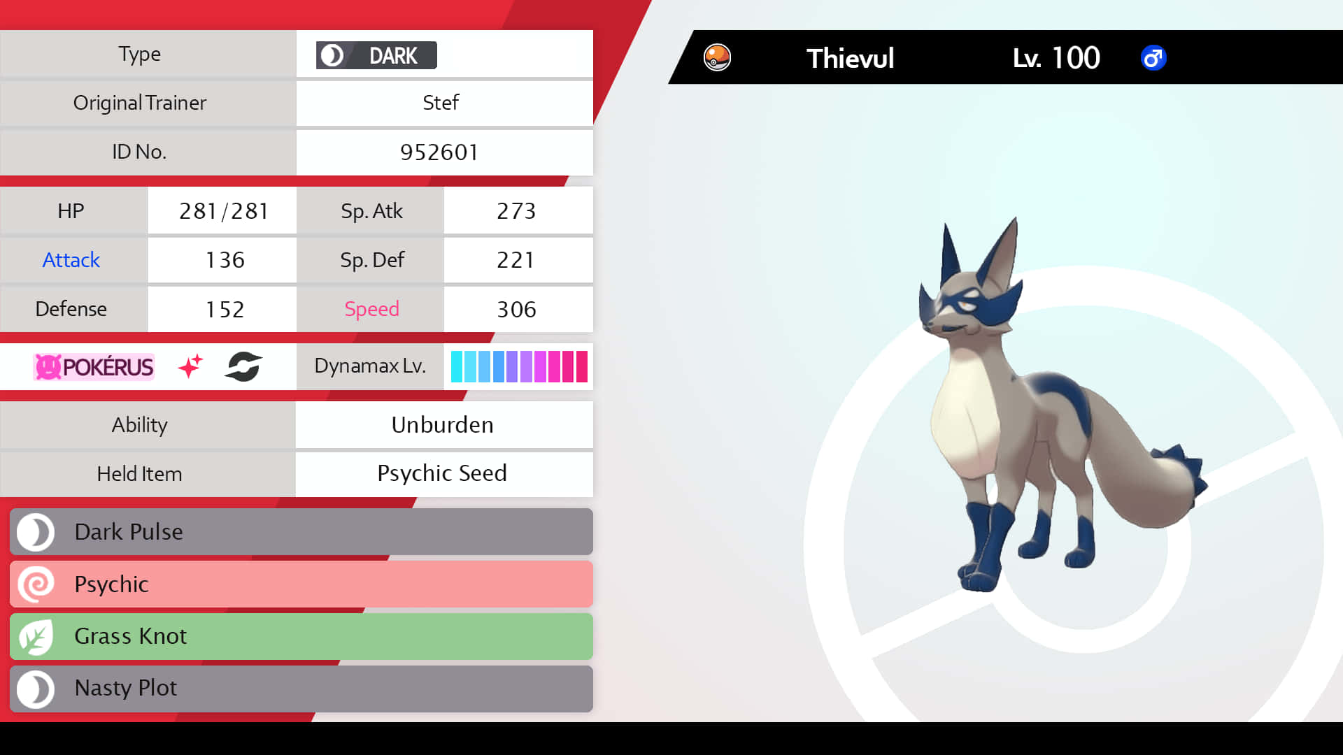 Thievul, dark-type, Pokédex interface, Full HD Desktop Wallpaper