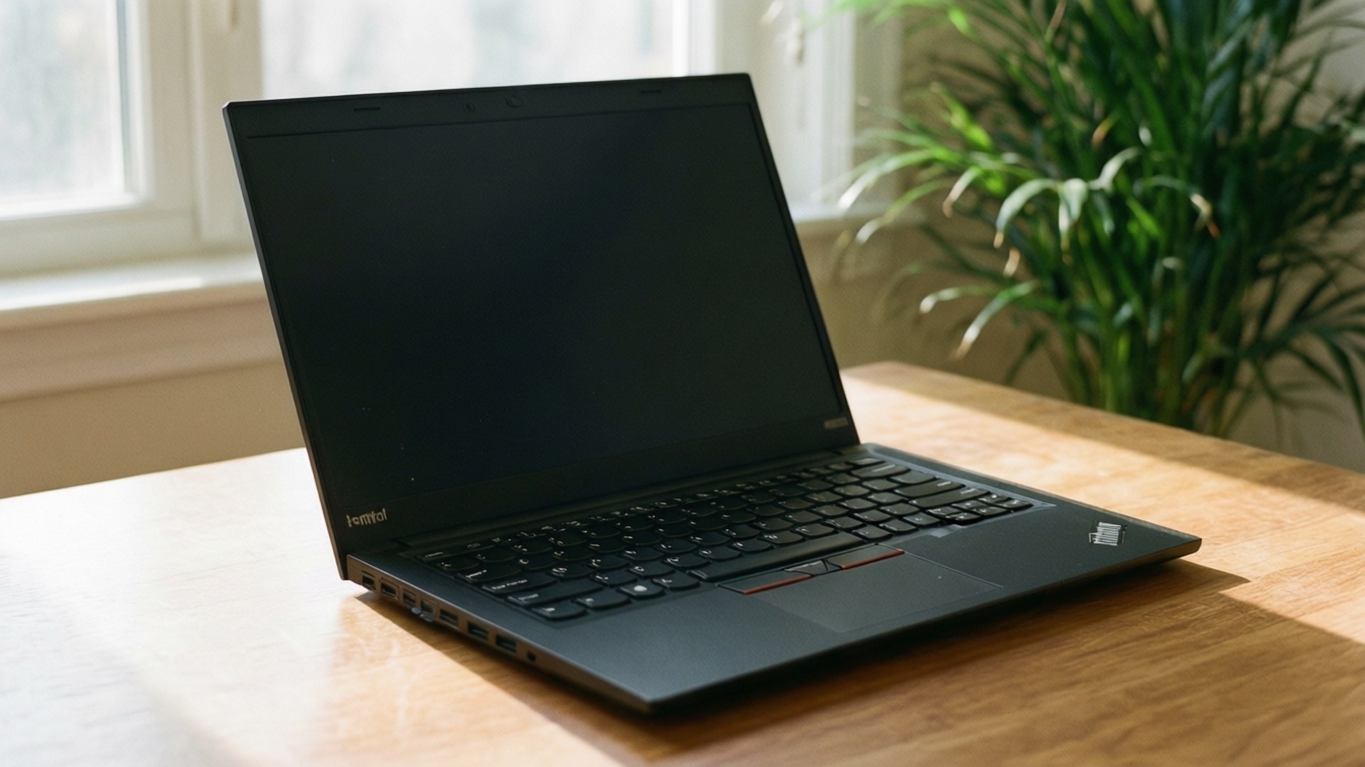 Thinkpad, wooden desk, warm sunlight, Full HD Desktop Wallpaper