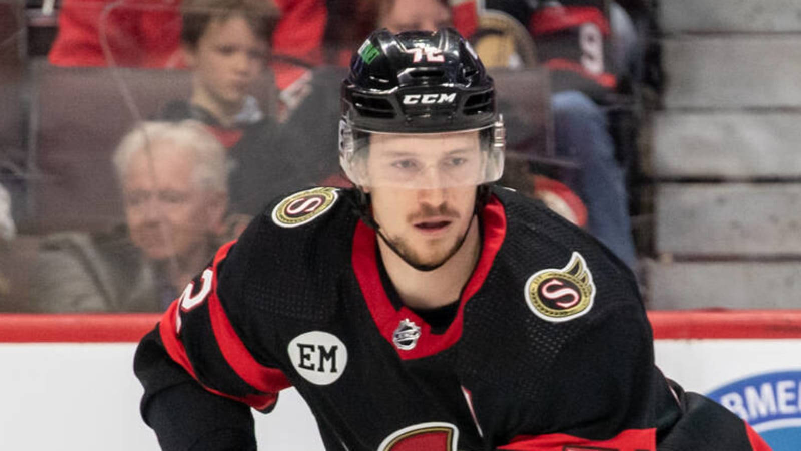 Thomas Chabot, black and red gear, ice rink, HD Desktop Wallpaper