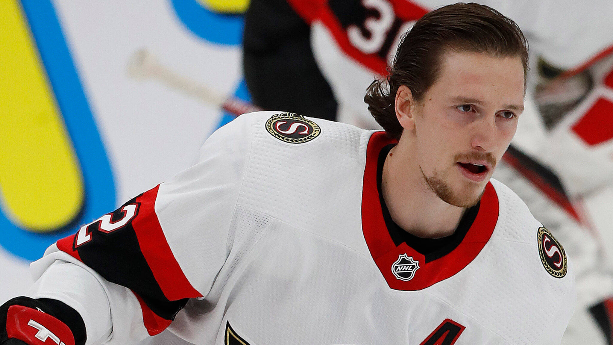 Thomas Chabot, white jersey, red and black accents, Full HD Desktop Wallpaper