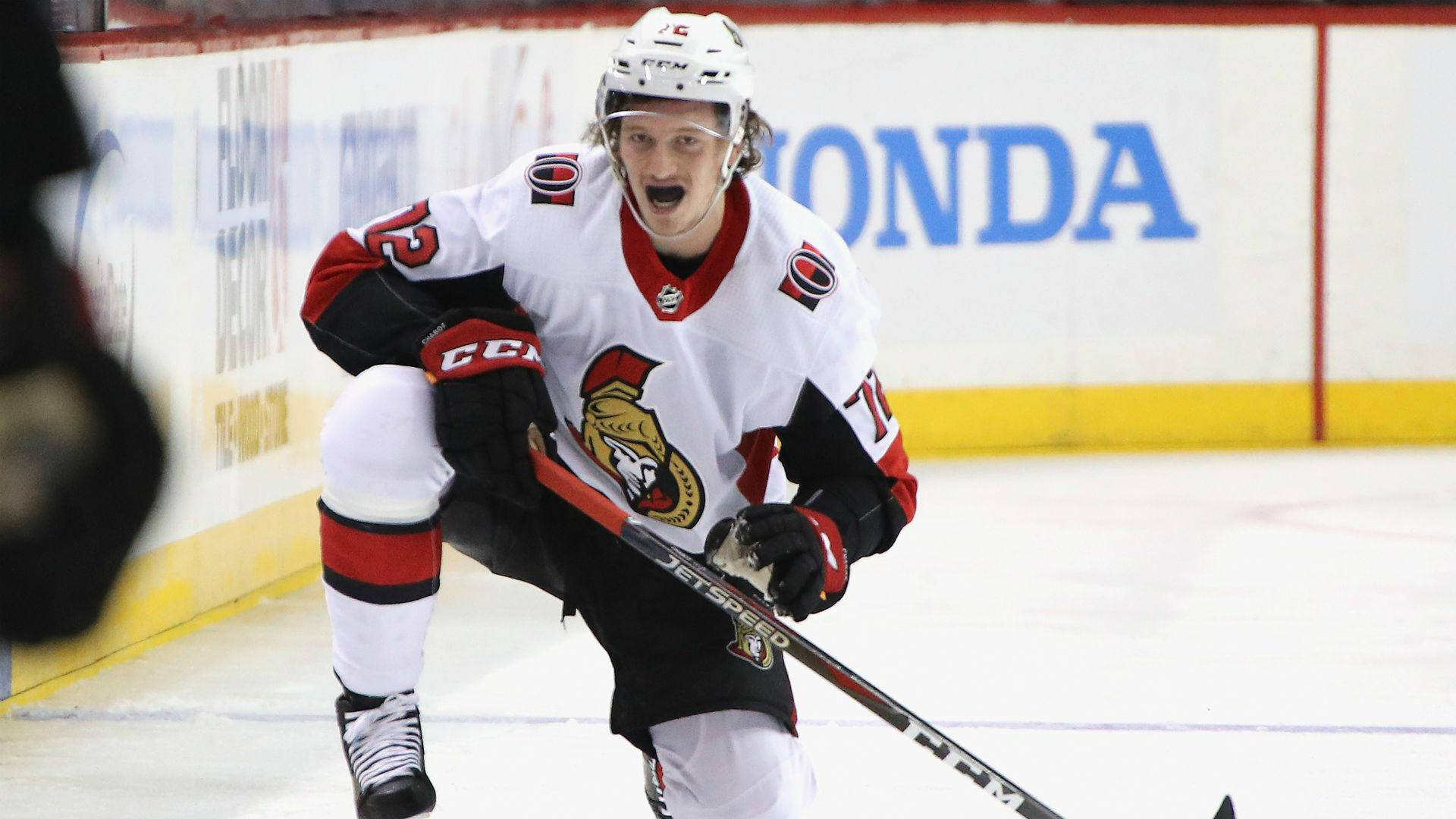 Thomas Chabot, white and red uniform, hockey player, Full HD Desktop Wallpaper