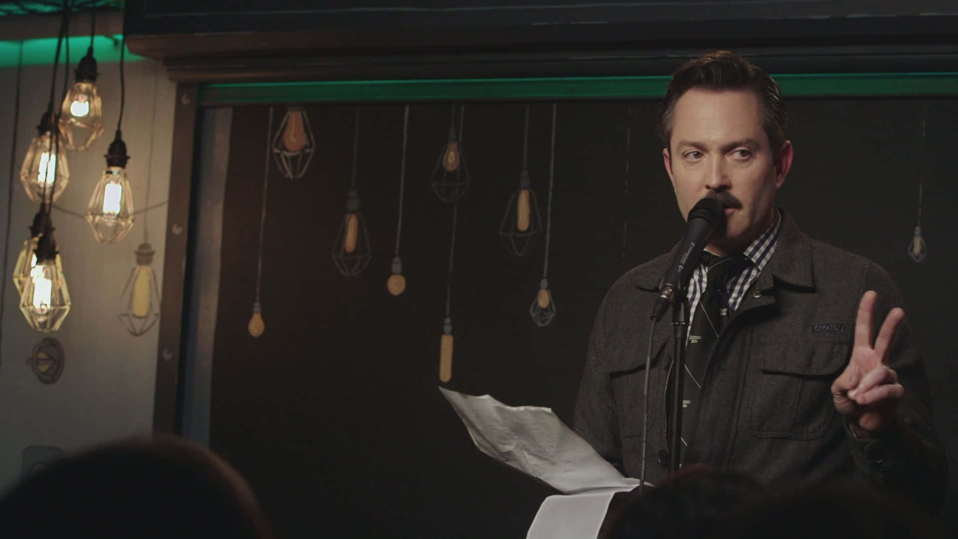 Thomas Lennon, Edison bulbs, mustache, Full HD Desktop Wallpaper