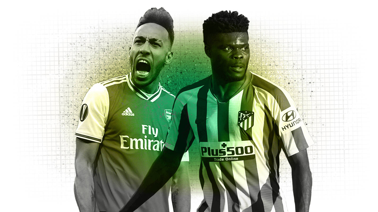 Thomas Partey, green filter, gridded background, HD Desktop Wallpaper