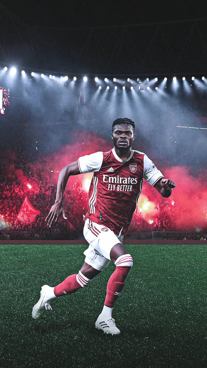 Thomas Partey, red and white kit, stadium pitch, SD Phone Wallpaper