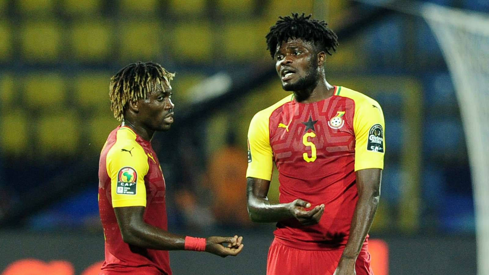 Thomas Partey, Ghanaian soccer players, red and yellow jerseys, HD Desktop Wallpaper