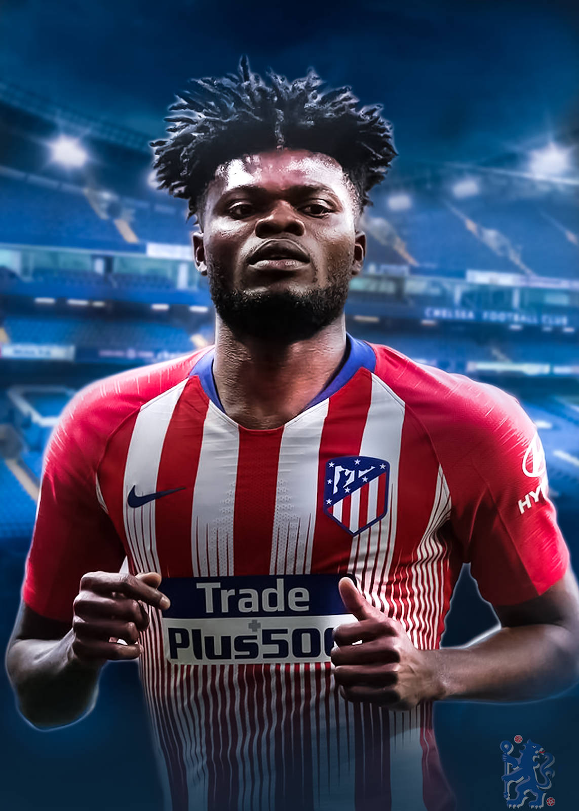 Thomas Partey, red and white striped jersey, brightly lit stadium, HD Phone Wallpaper