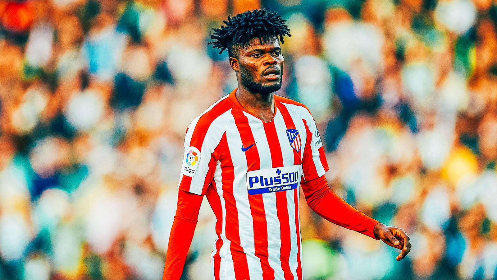 Thomas Partey, stadium, red and white striped jersey, HD Desktop Wallpaper