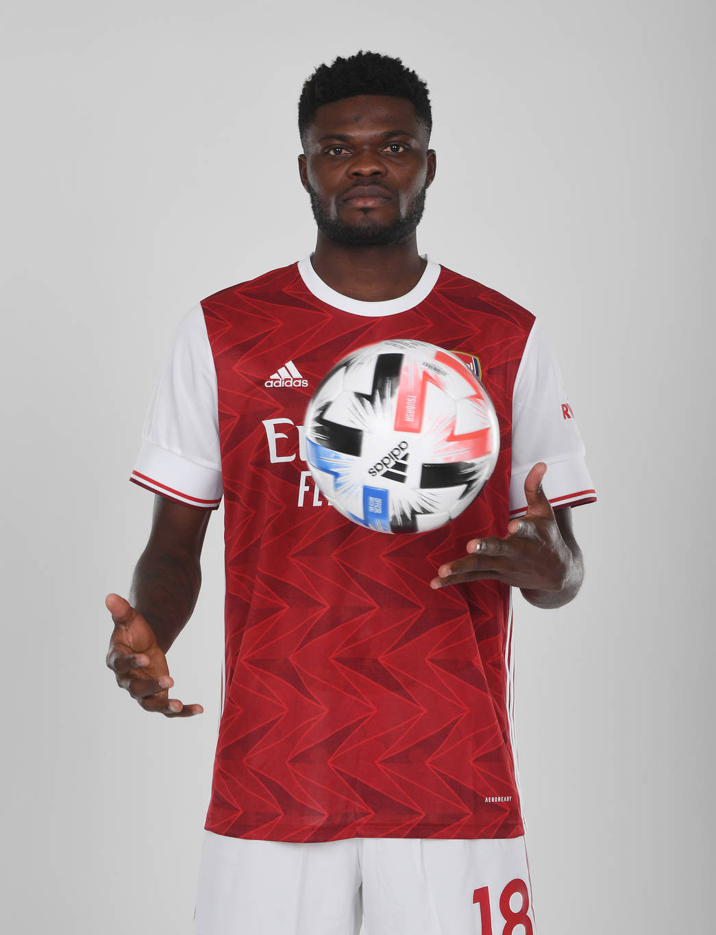 Thomas Partey, red and white jersey, soccer ball, HD Phone Wallpaper