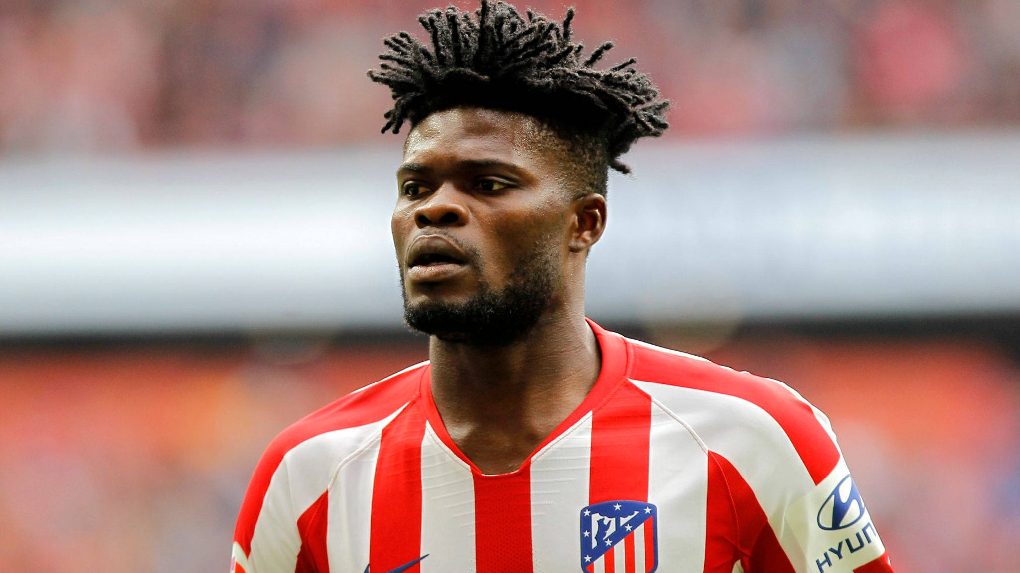 Thomas Partey, dreadlocks, red and white striped jersey, Full HD Desktop Wallpaper