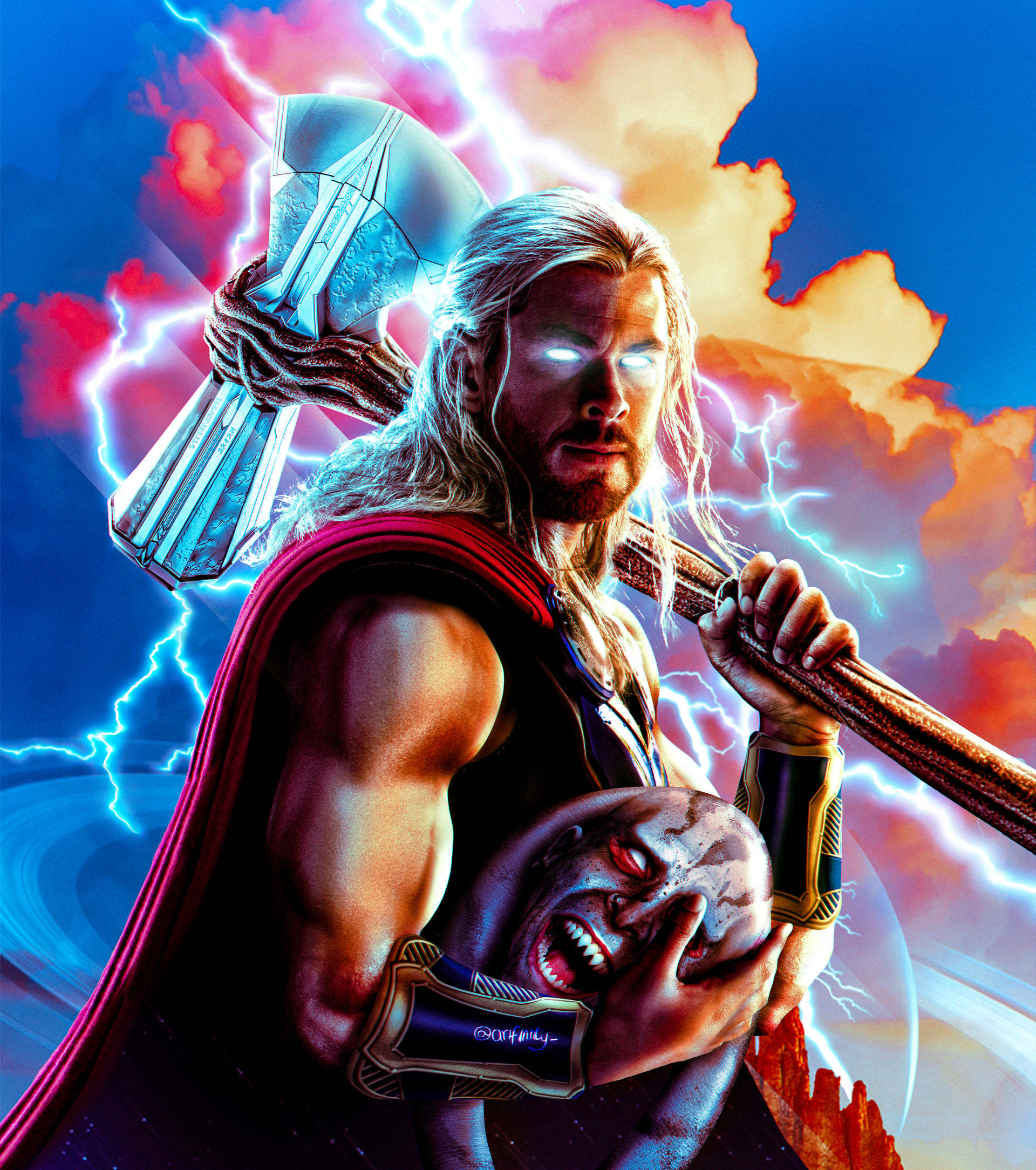 Thor, Love and Thunder, glowing hammer, Full HD Phone Wallpaper